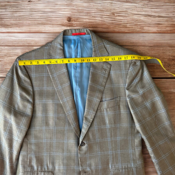 Isaia Sand & Sky Blue CASHSILK Sport Coat Blue Windowpane - 52 (42US) 8R -Italy - Picture 9 of 13